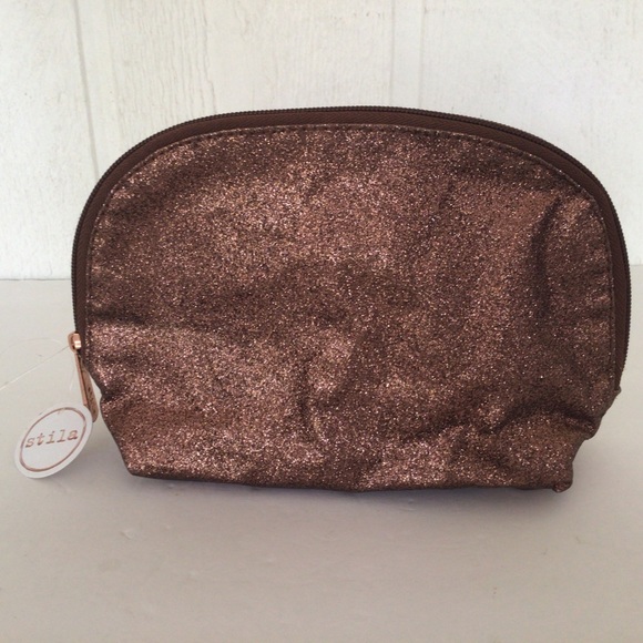 STILA BROWN GLITTER DOME MAKEUP COSMETIC BAG NWT - Picture 2 of 12